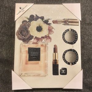 Designer Themed Glittery Canvas Wall Art - Perfume, Flowers & Lipsticks